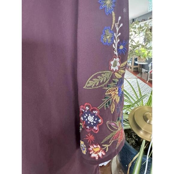 Soft Surroundings Womens Embroidered Blouse Plum Boho Sz Large - Picture 7 of 7